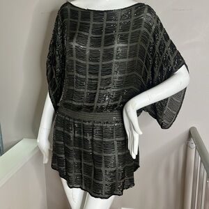 Parker Sz M Olive Green Slip On Mini Tunic Pullover Dress Elastic Drop Waist